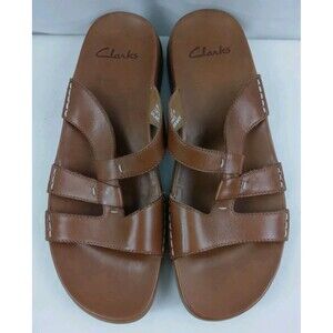 Clarks Sandals Slide Brown Stitched Slip On Comfort Boho Casual Women's 9 M